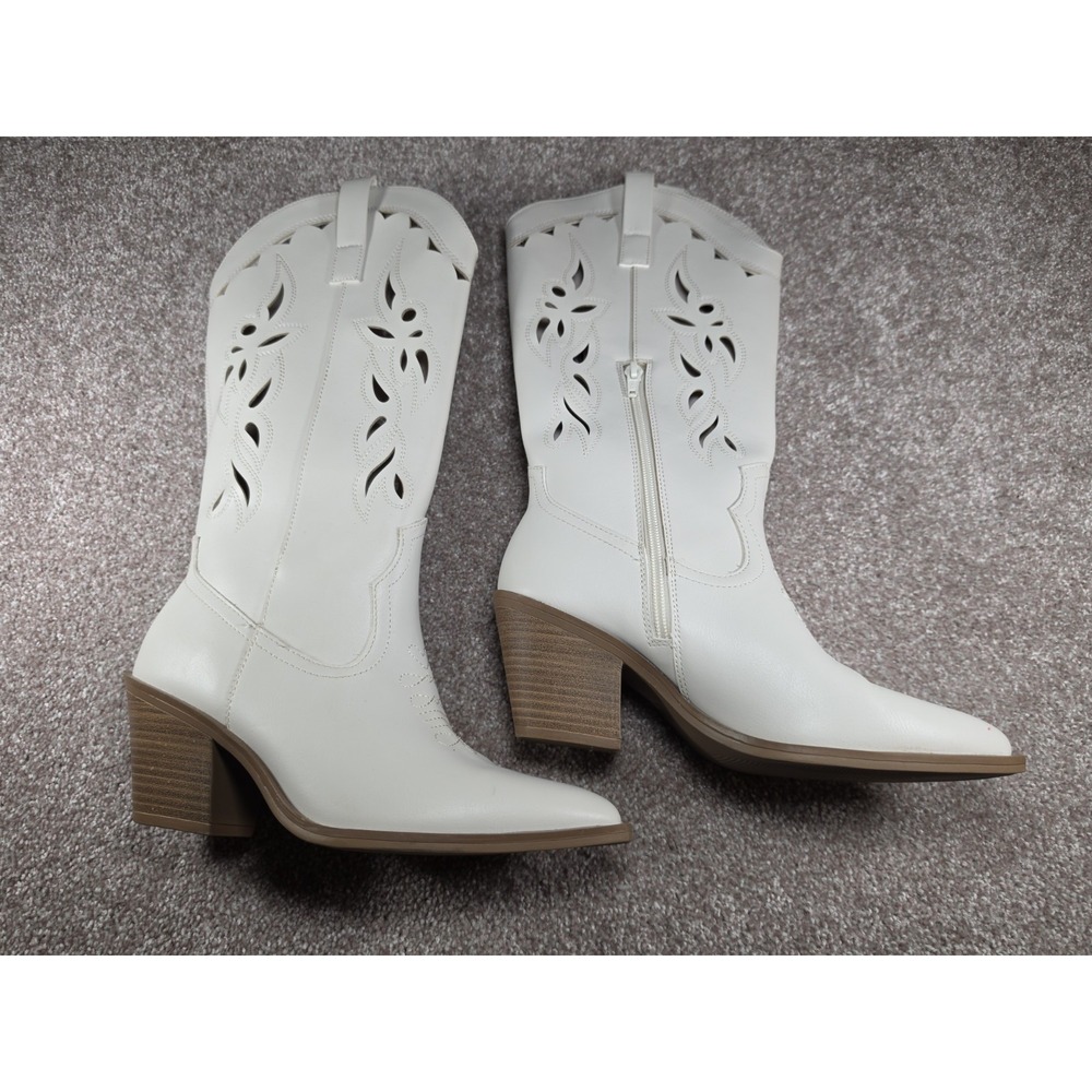 Universal Thread Women's White Western Cowboy Boots Cutout Block Heel Size 7